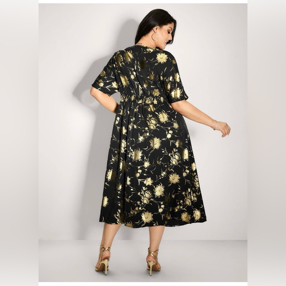 NWT bloomchic 22/24 Black & Gold Floral Midi Dress - Picture 3 of 8